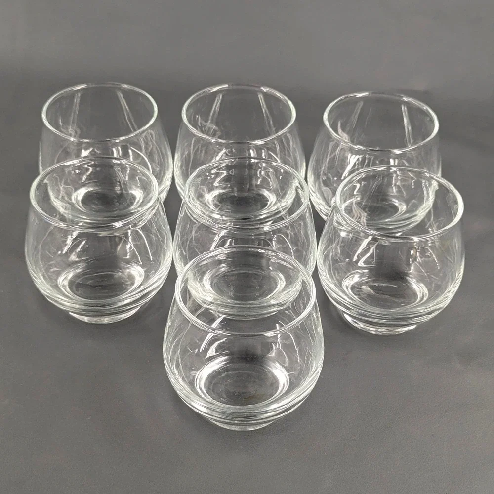 Set of 7 Clear Glass Stemless Snifters Weighted Base Whiskey Brandy Tumblers